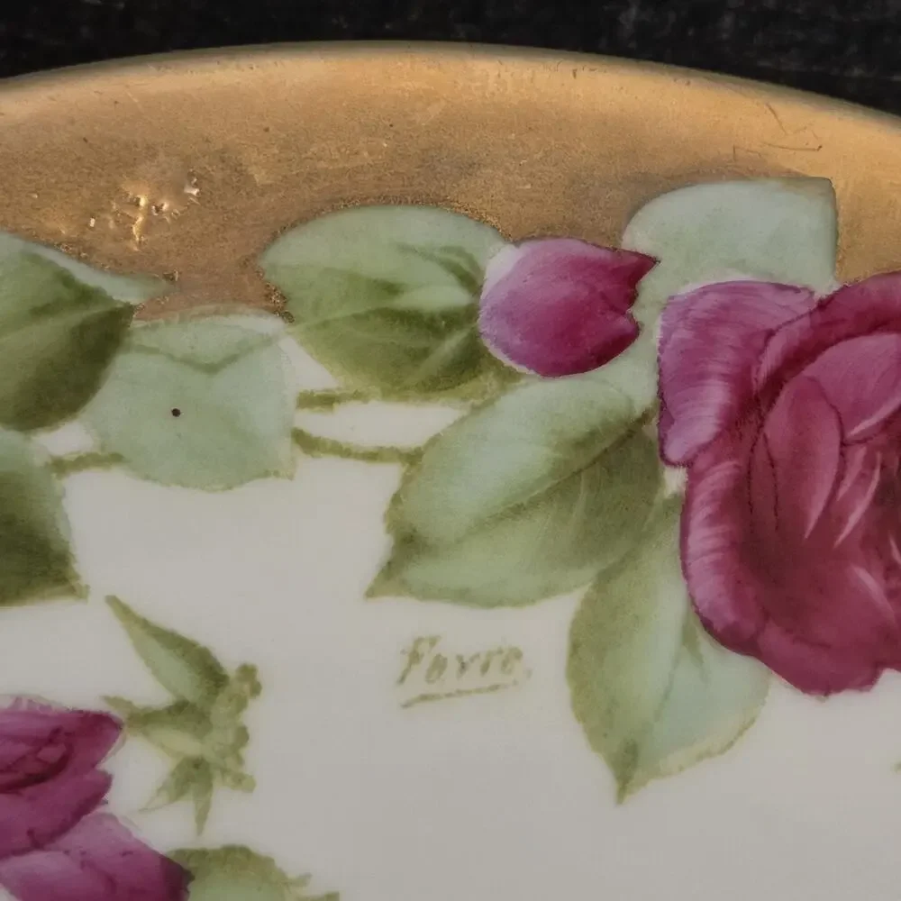 Vintage Tirschenreuth Bavaria Pink Roses Gold Trim 8.25 in Cabinet Plate Signed